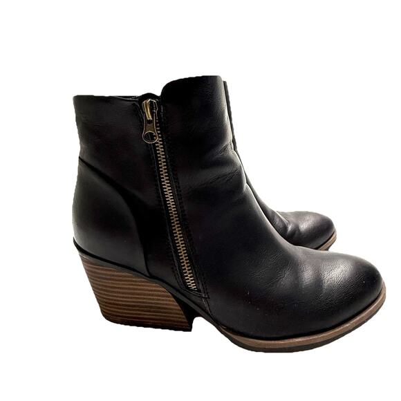 KORKS HATTIE Black Faux Leather Ankle Cowboy Block Heel